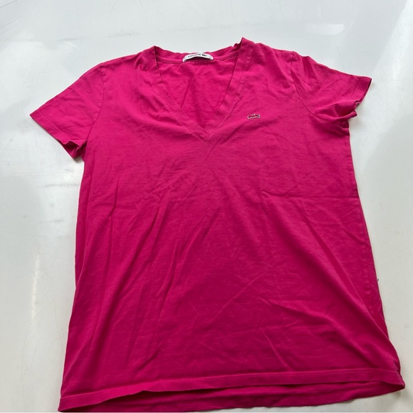 Lacoste women’s pink V neck shirt cotton 40 L56-26 - Picture 2 of 6